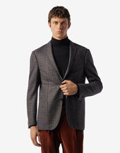 Jacket Grigia A Due Bottoni In Lana Con Micro Fantasia