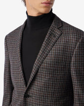 Jacket Grigia A Due Bottoni In Lana Con Micro Fantasia