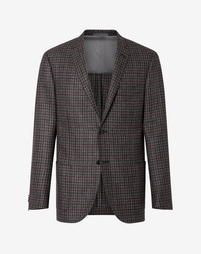 Jacket Grigia A Due Bottoni In Lana Con Micro Fantasia