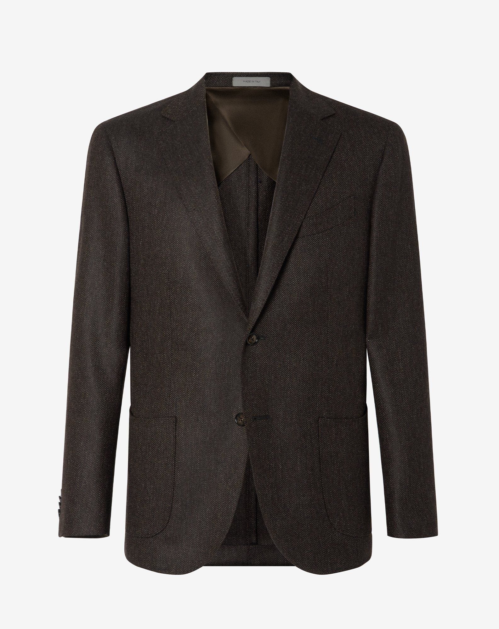Jacket A Due Bottoni Fantasia Herringbone In Lana E Cashmere