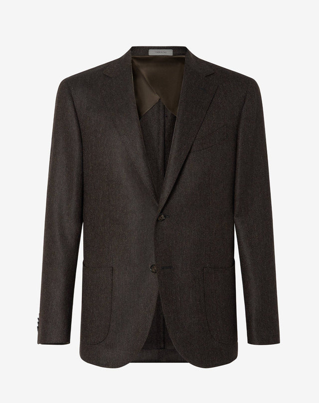 Jacket A Due Bottoni Fantasia Herringbone In Lana E Cashmere