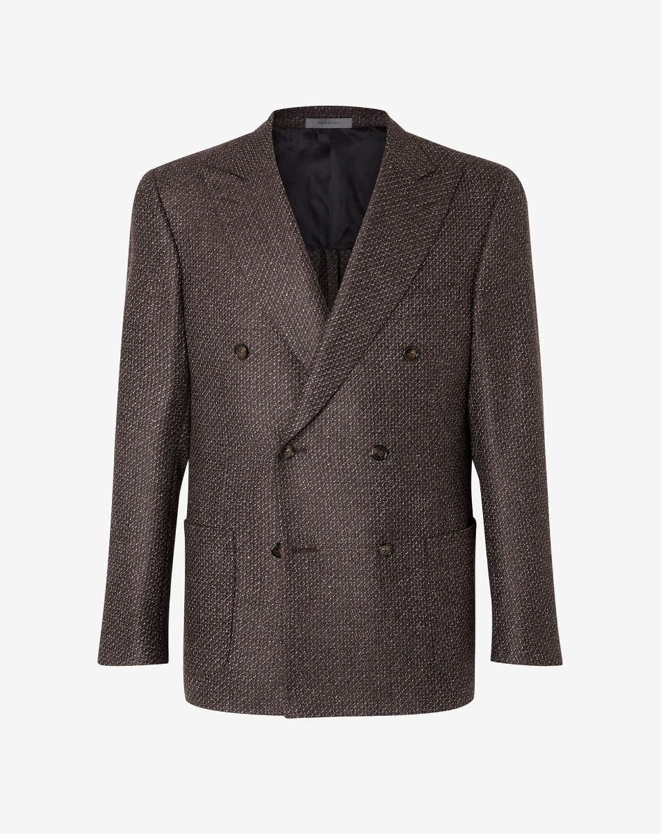 Jacket a sei bottoni marrone in lana con micro pattern