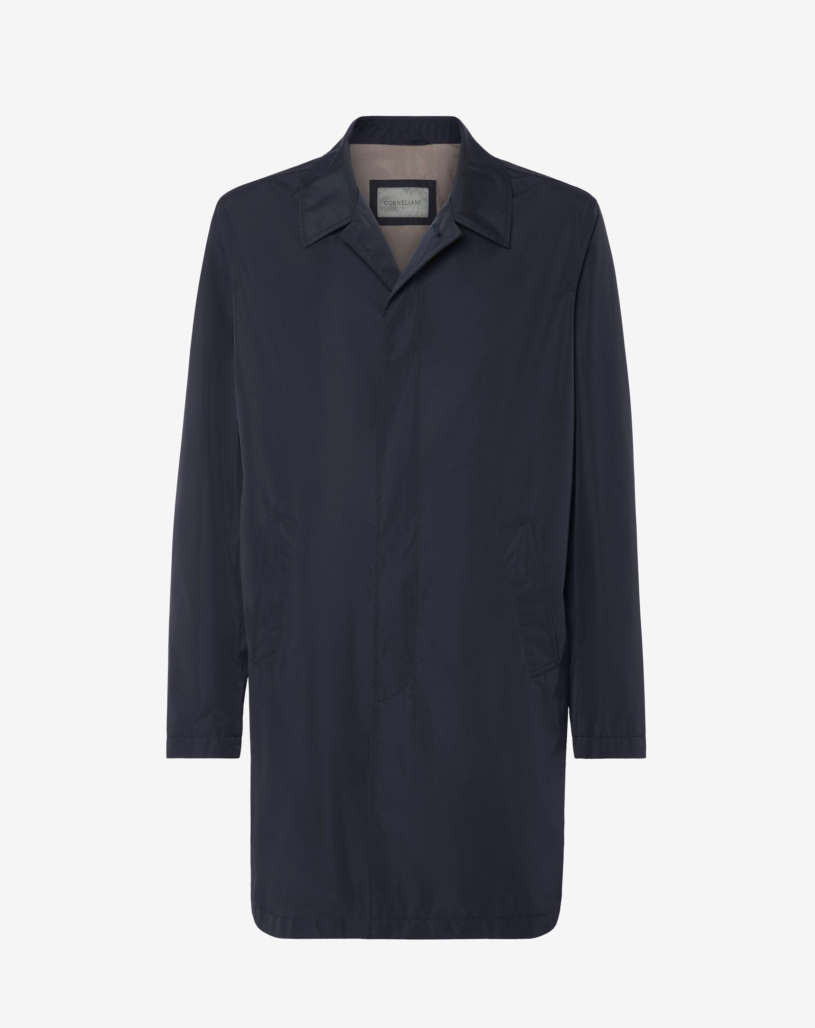 Trench foderato blu navy in techno popeline