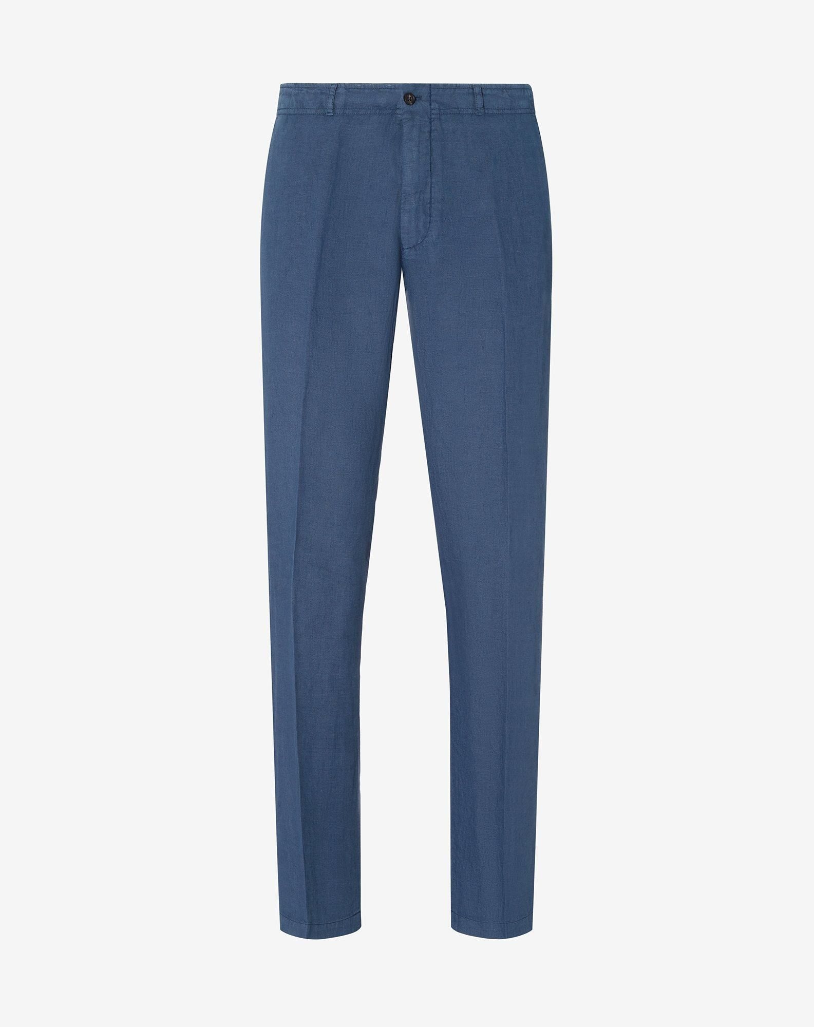 Pants blu in puro lino tinto capo