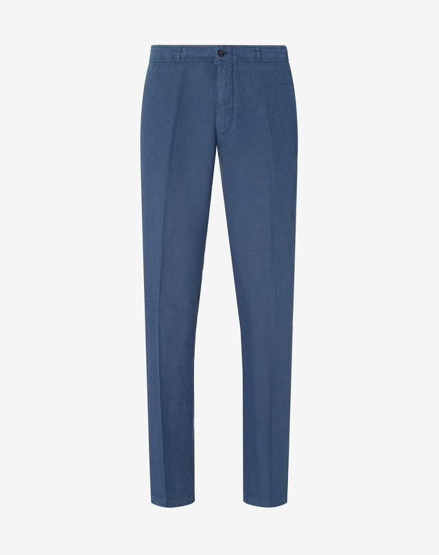 Pants blu in puro lino tinto capo