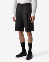 Bermuda Neri In Twill Di Lana E Lino