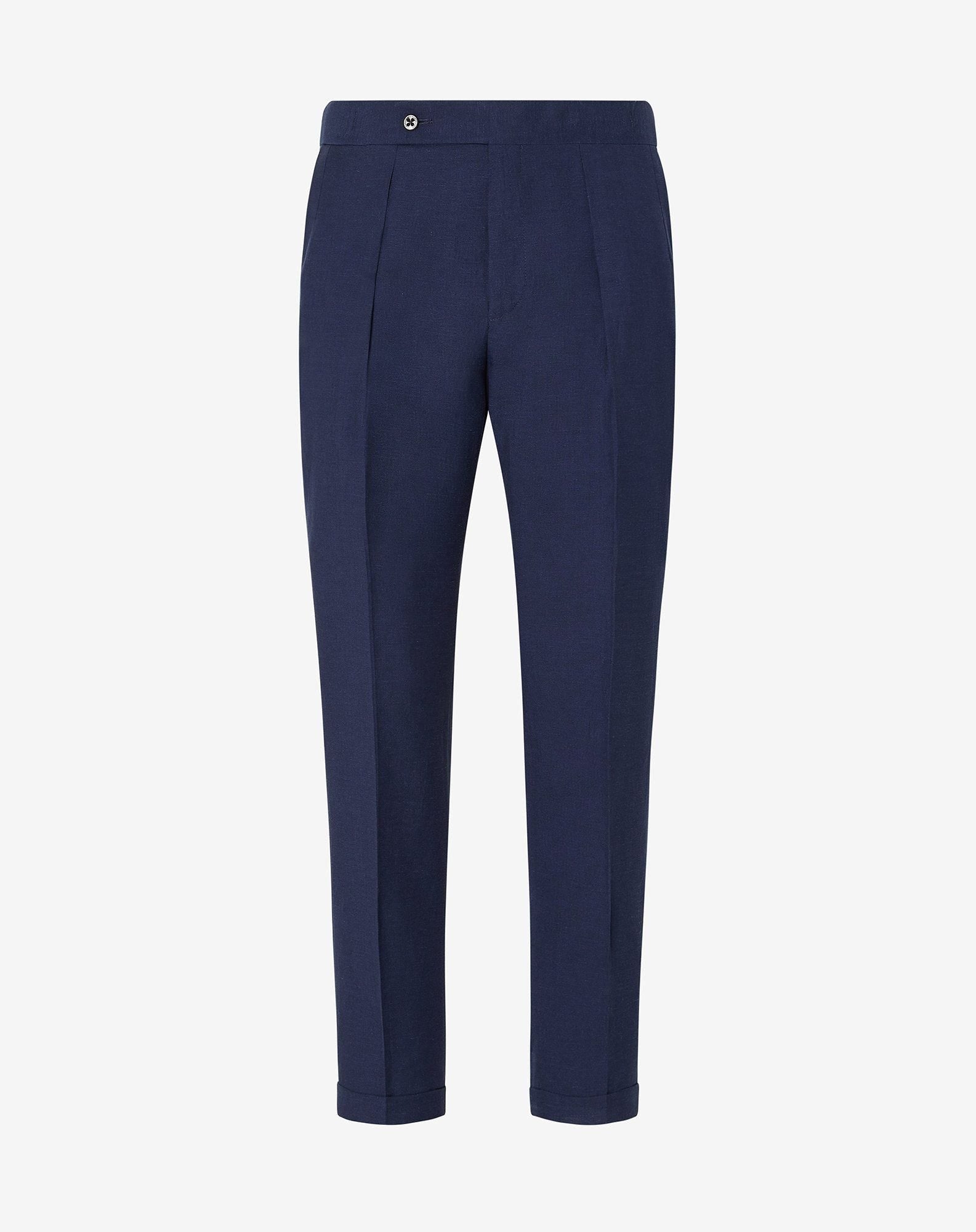 Pants Con 2 Pince In Lana E Lino