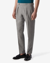 Pants Grigi Con 2 Pince In Lana E Lino