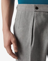 Pants Grigi Con 2 Pince In Lana E Lino