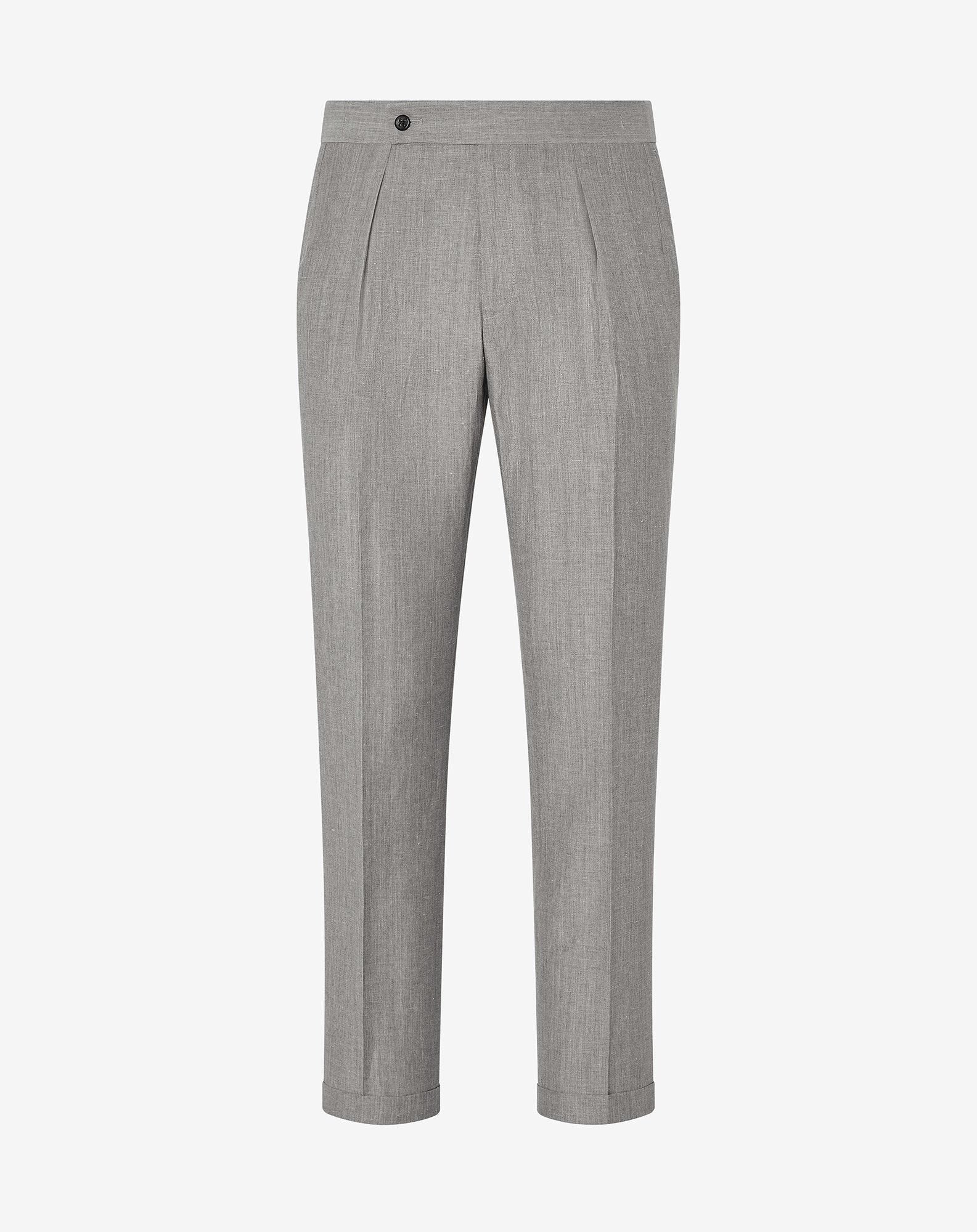 Pants Grigi Con 2 Pince In Lana E Lino