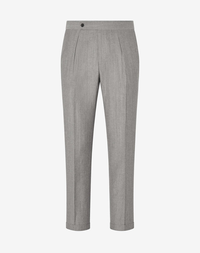 Pants Grigi Con 2 Pince In Lana E Lino