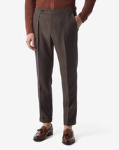 Pants Marroni Con 2 Pince In Lana E Lino