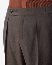 Pants Marroni Con 2 Pince In Lana E Lino