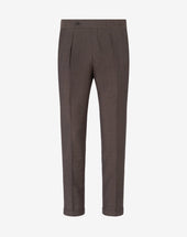 Pants Marroni Con 2 Pince In Lana E Lino