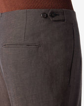 Pants Marroni Con 2 Pince In Lana E Lino