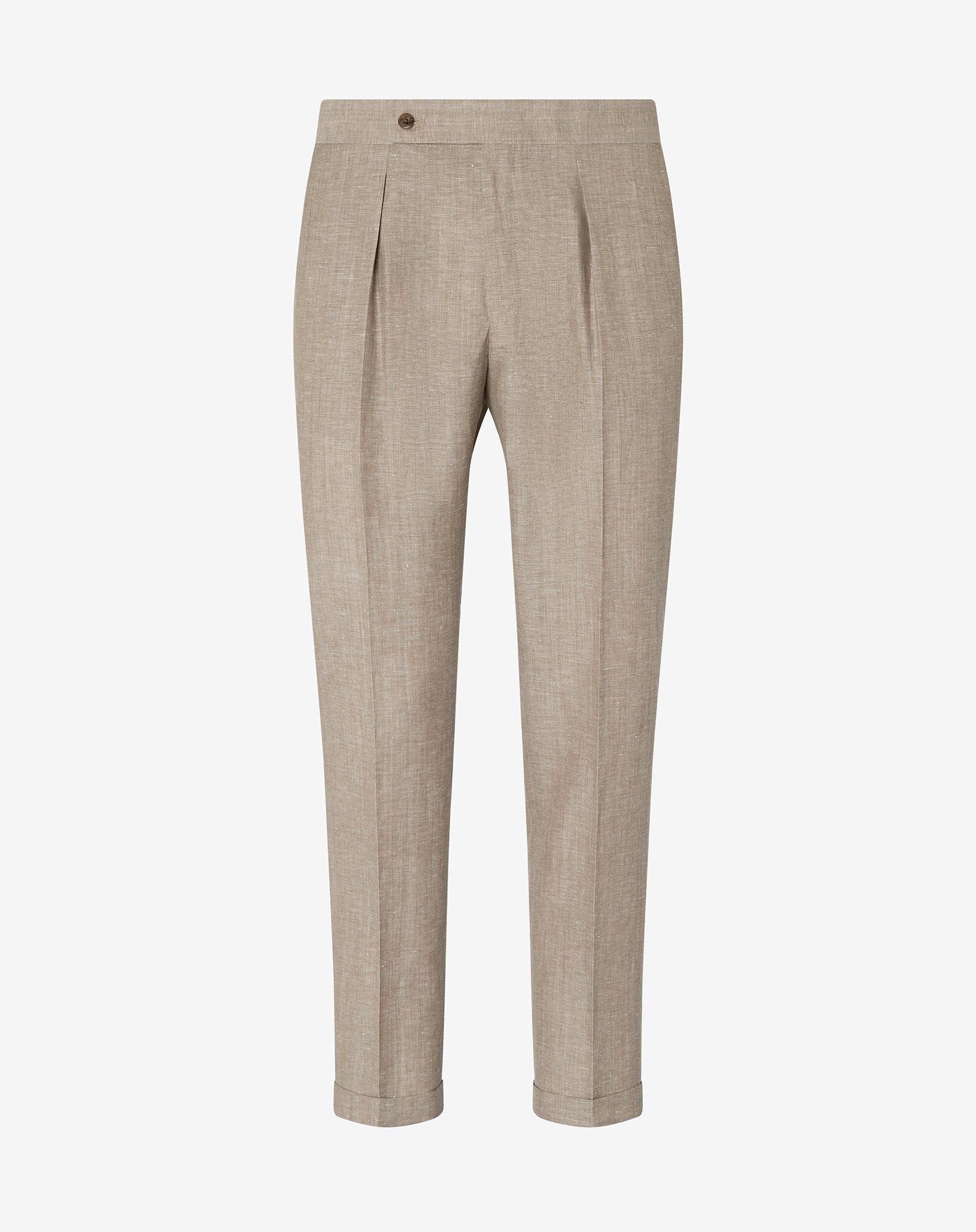 Pants beige con 2 pince in lana e lino