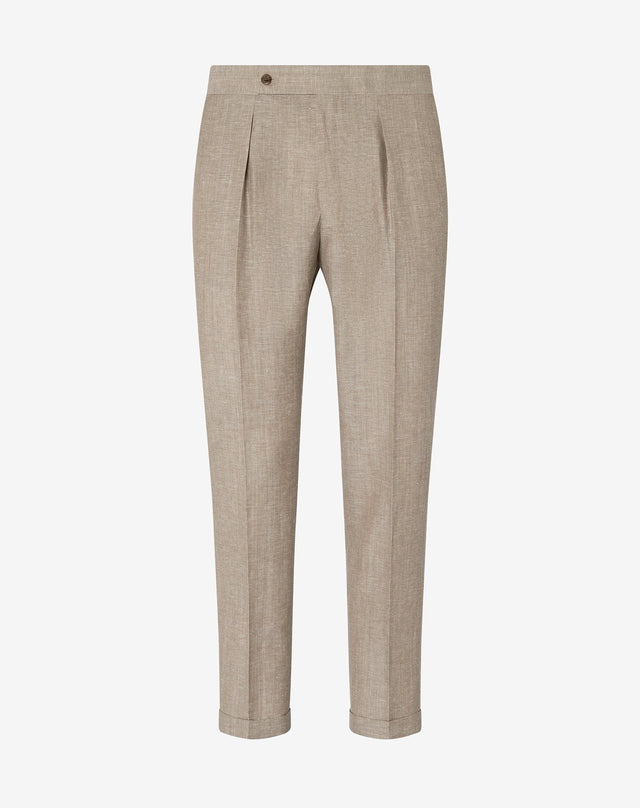 Pants beige con 2 pince in lana e lino