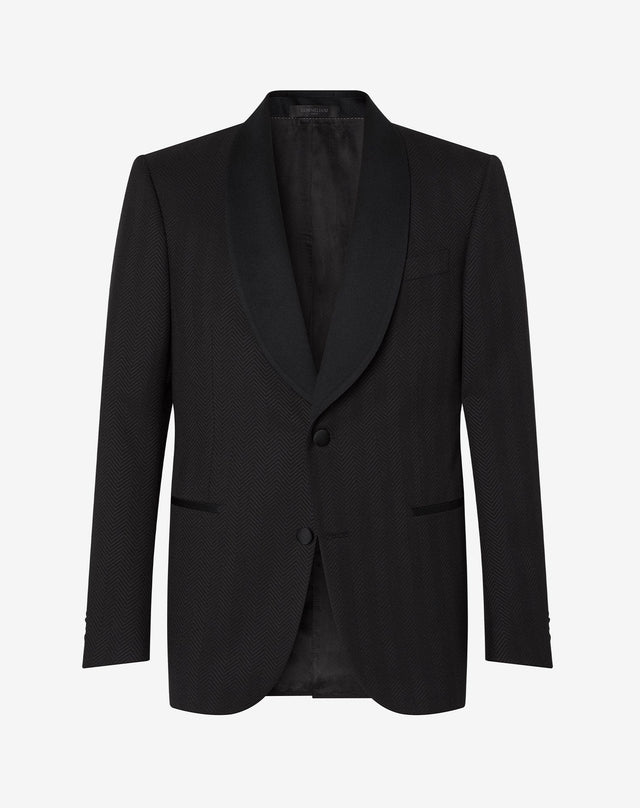 Jacket Da Smoking Nera In Lana Chevron 3d