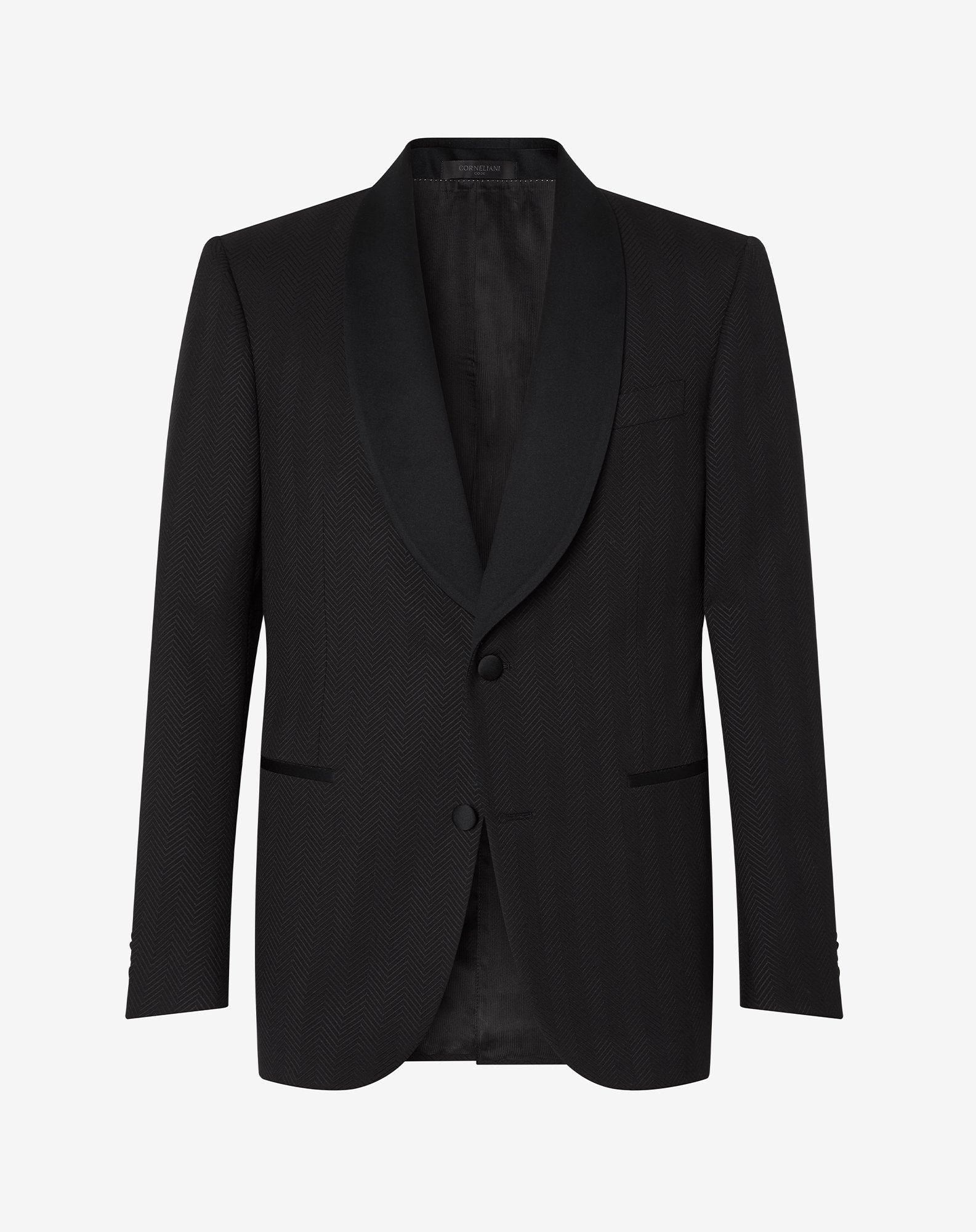 Jacket da smoking nera in lana chevron 3d
