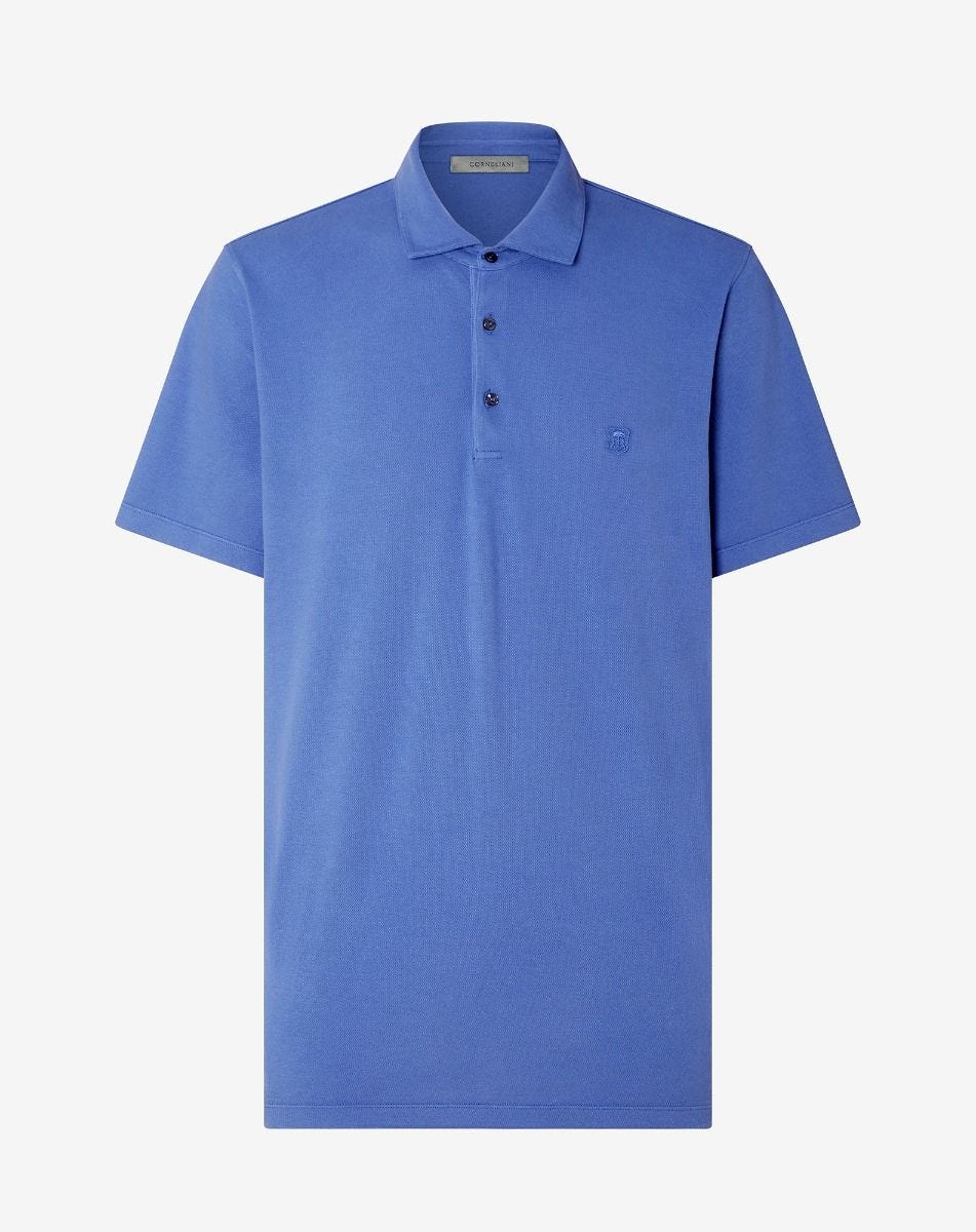 Polo con bottoni azzurra in cotone