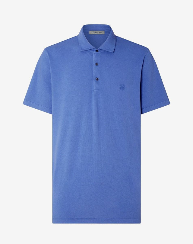 Polo con bottoni azzurra in cotone