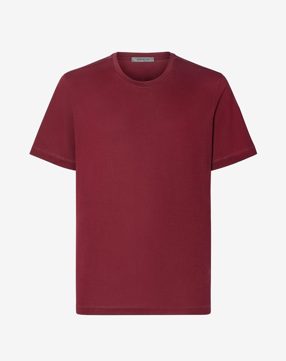T Shirt Girocollo Bordeaux In Cotone