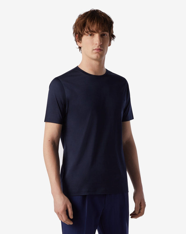 T-shirt girocollo blu navy in Filo di Scozia