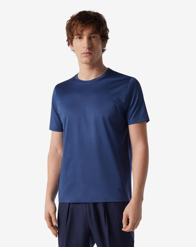 T Shirt Girocollo Chiaro In Filo Di Scozia