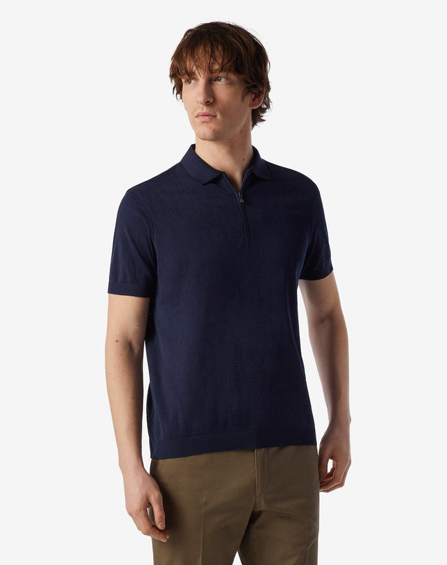 Polo Con Zip In Cotone Jacquard