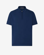 Polo Chiaro Con Zip In Cotone Jacquard