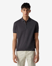 Polo Grigia Con Zip In Cotone Jacquard