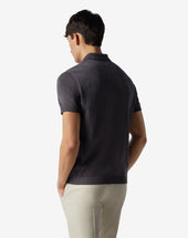Polo Grigia Con Zip In Cotone Jacquard