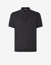 Polo Grigia Con Zip In Cotone Jacquard