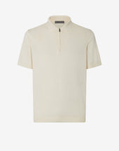 Polo Color Burro Con Zip In Cotone Jacquard
