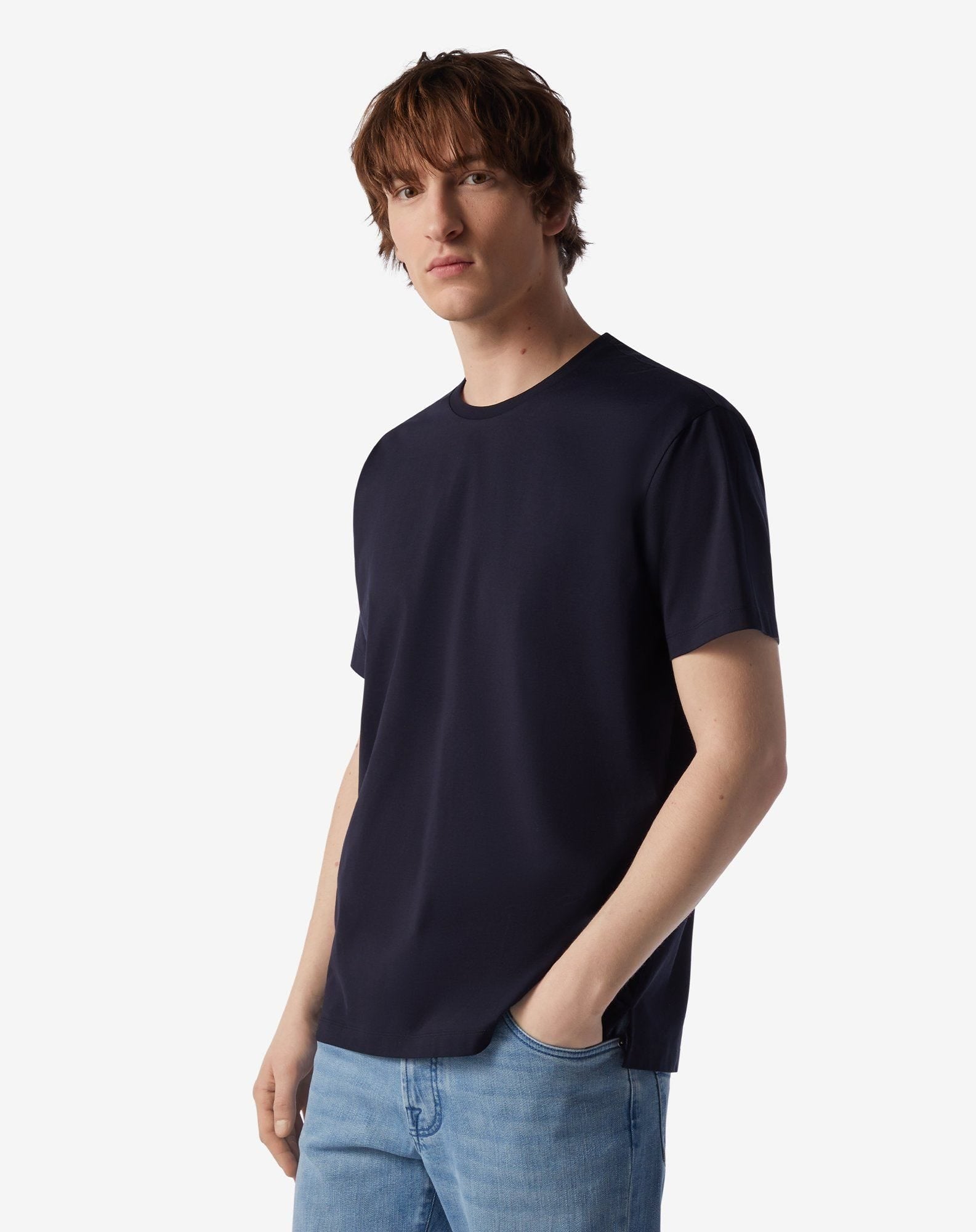 T Shirt Girocollo Navy In Jersey Di Cotone