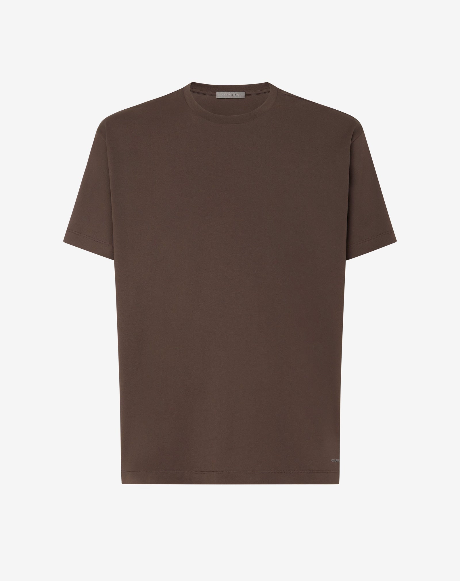 T-shirt girocollo marrone in jersey di cotone