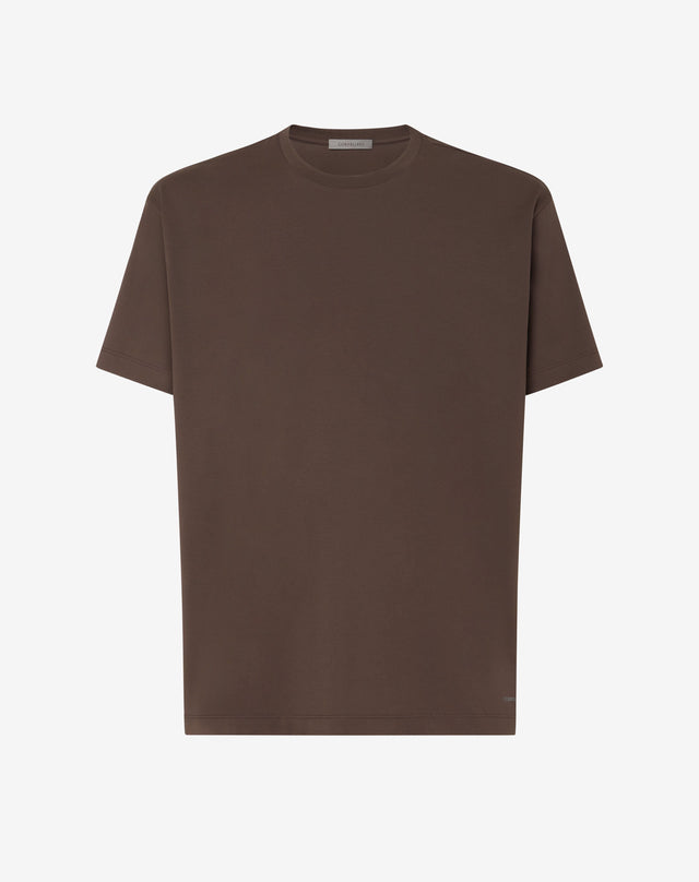 T-shirt girocollo marrone in jersey di cotone