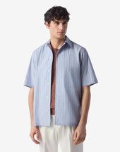 Shirt Azzurra Con Microriga In Cotone Supima