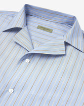 Shirt Azzurra Con Microriga In Cotone Supima