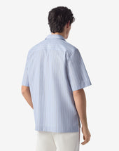 Shirt Azzurra Con Microriga In Cotone Supima