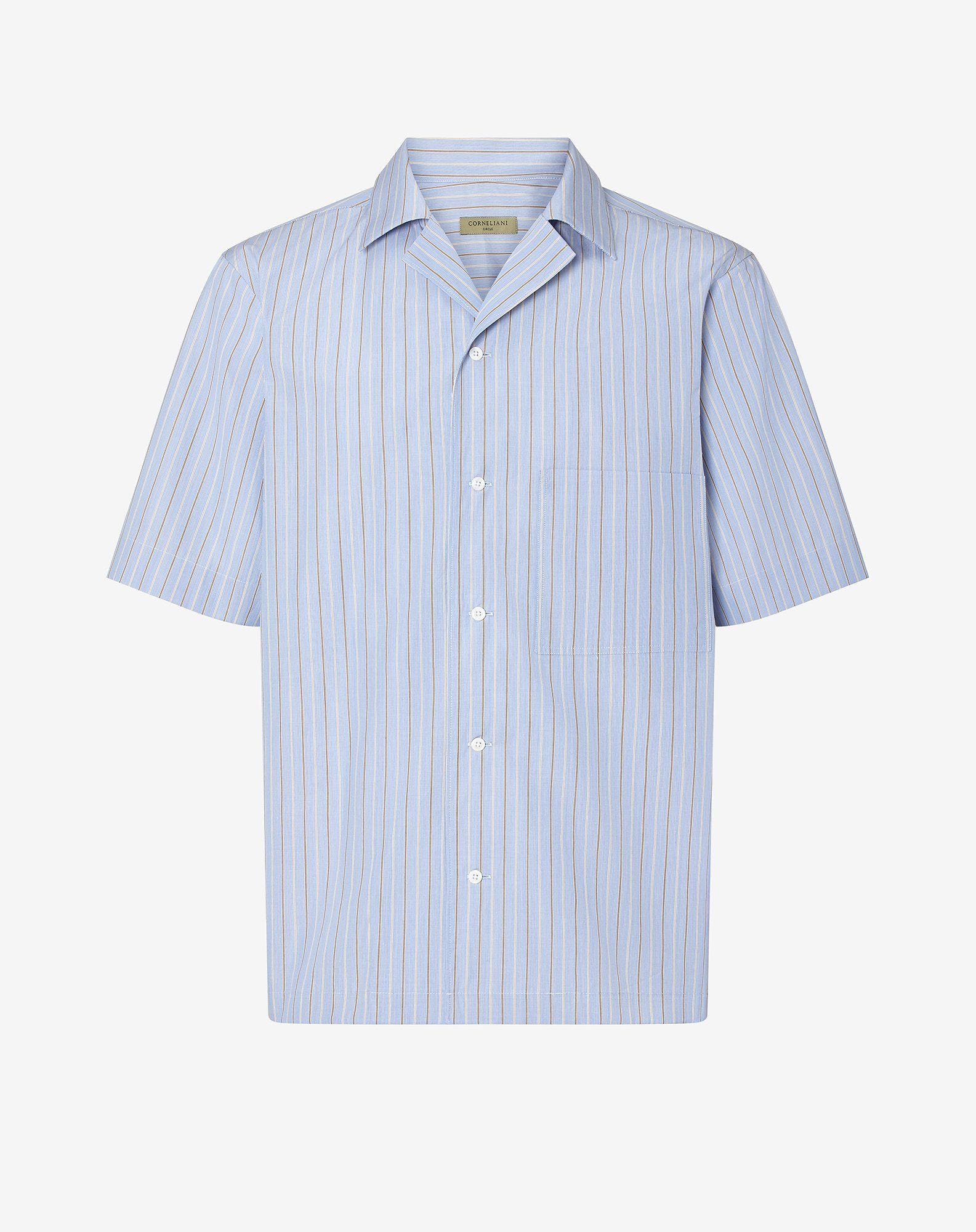 Shirt azzurra con microriga in cotone supima