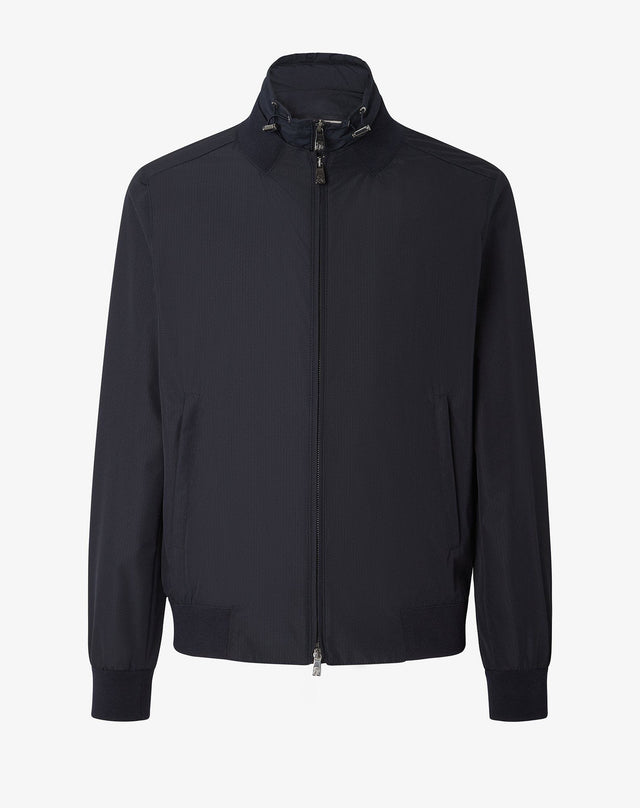 Giubbino blu navy con pettorina e cappuccio