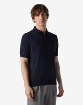 Polo con bottoni blu in cotone Pima