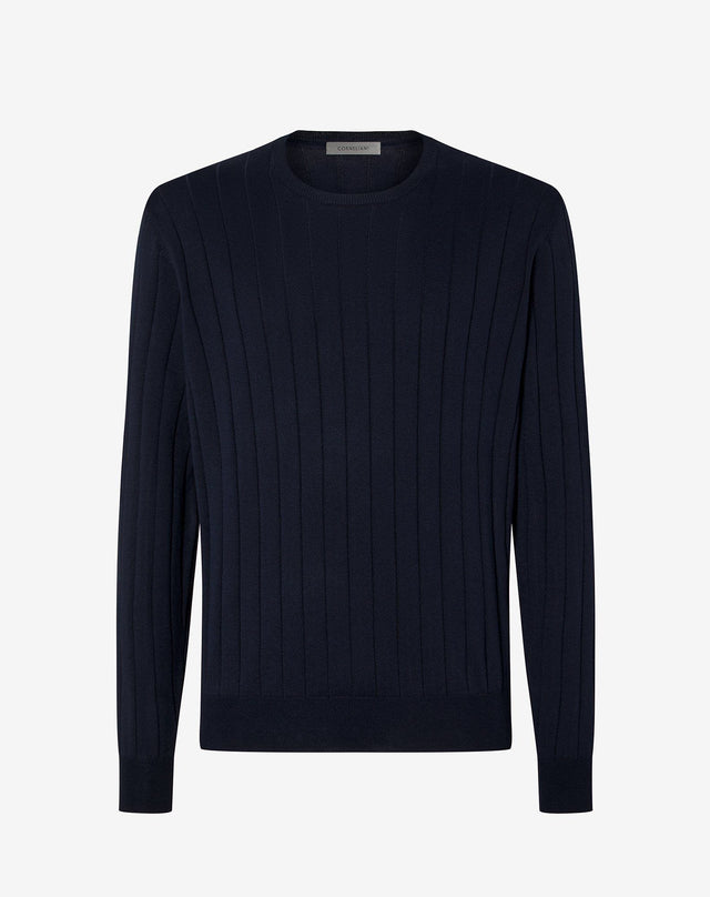 Sweater girocollo blu in cotone Pima