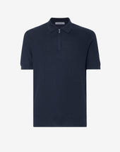 Polo con zip blu in cotone Pima