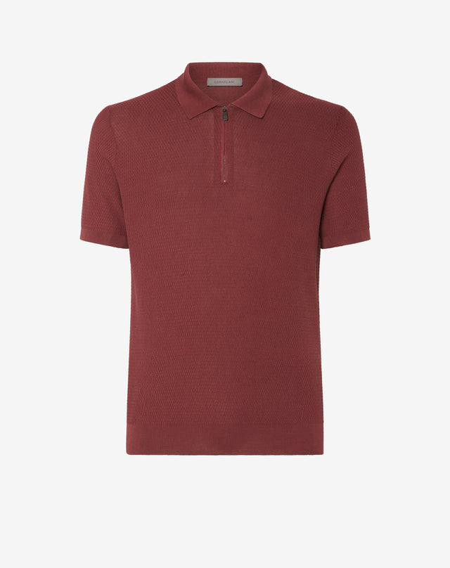 Polo con zip rosso scuro in cotone Pima