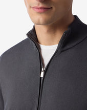 Sweater Full Zip Fumo In Cotone Pima