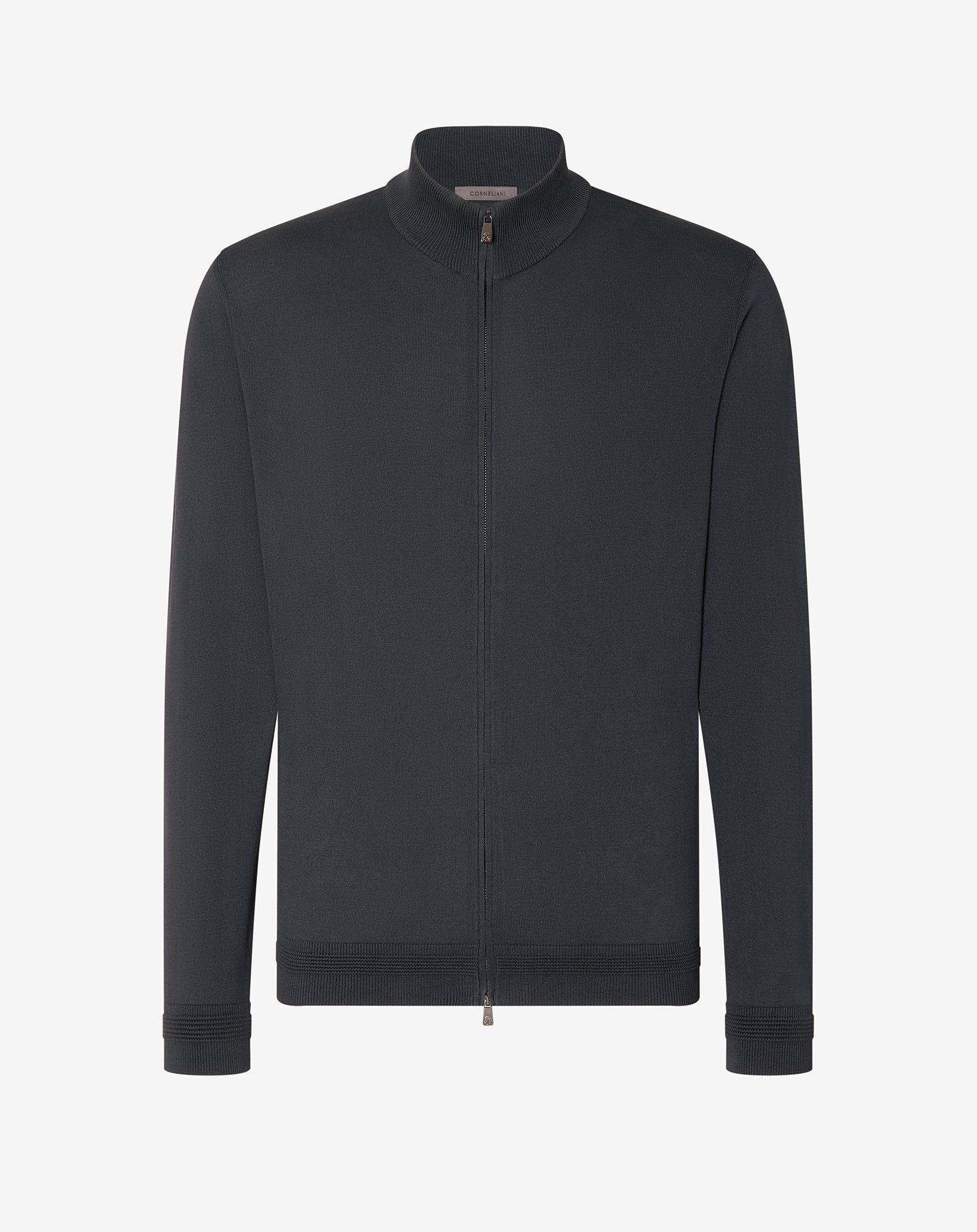 Sweater full zip grigio fumo in cotone Pima