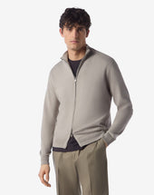 Sweater Full Zip Sabbia In Cotone Pima