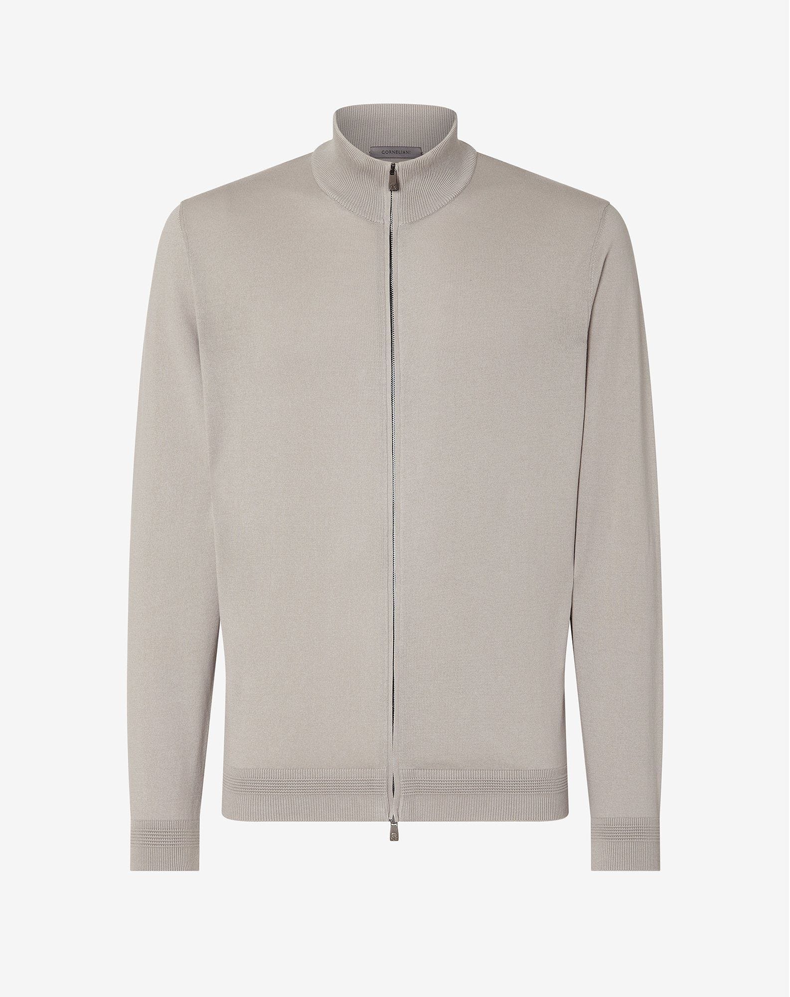 Sweater full zip sabbia in cotone Pima